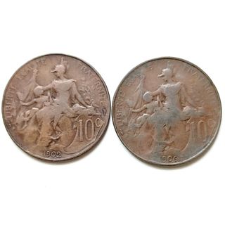 2 Monedas Francesas 10 Centimos de 1902 y 1906
