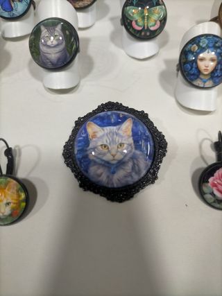 Anillos, pendientes y broche gatos
