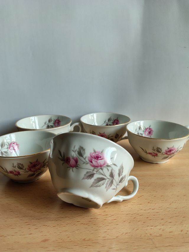 5 Tazas Pontesa - Rosas - Porcelana