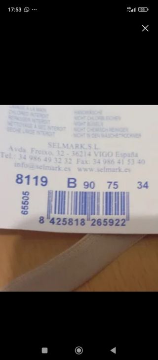 Sujetador Selmark Mod S8119