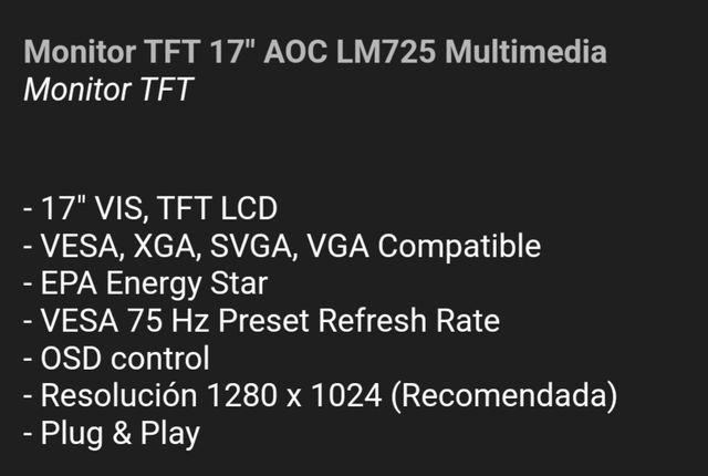 Monitor AOC TFT 17 pulgadas