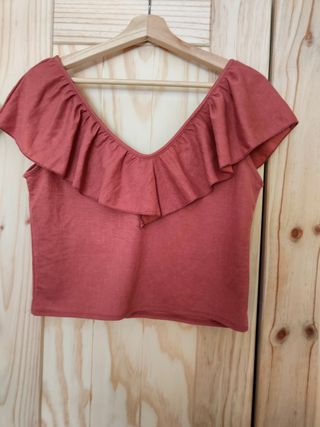 Top rojo teja con volantes