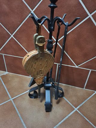 Juego herramientas chimenea antiguo
