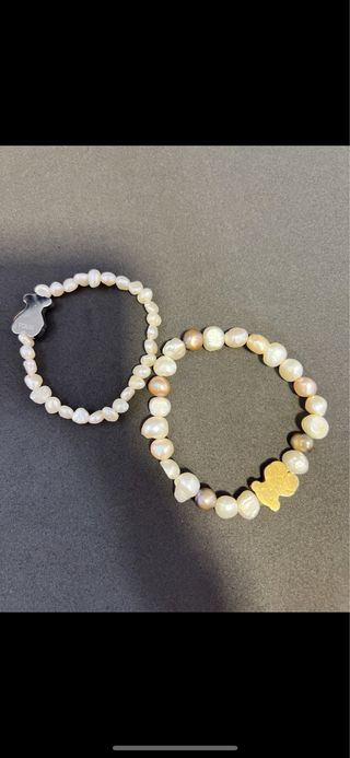 Pulseras Tous - perlas blancas y doradas