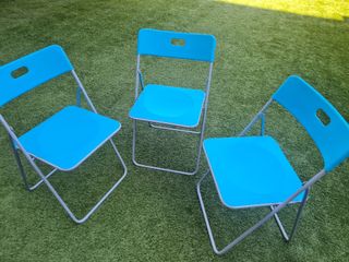 Conjunto de 3 Sillas Plegables Azules