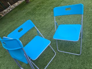 Conjunto de 3 Sillas Plegables Azules