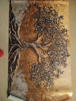 Lienzo árbol dorado plata