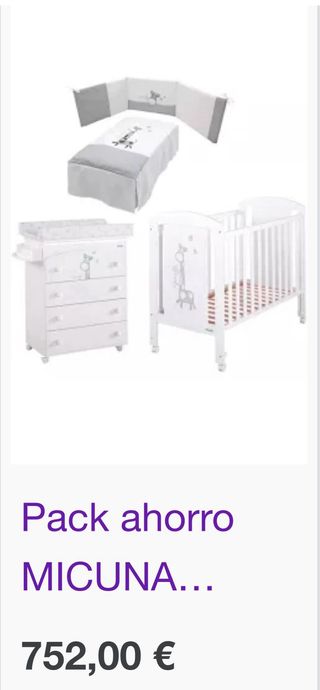 Cuna Micuna + cambiador jirafa