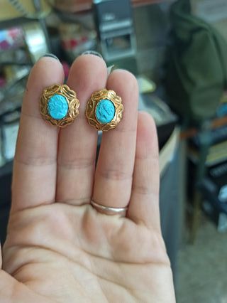 Pendientes Camafeos Oro Coral Turquesa