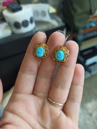 Pendientes Camafeos Oro Coral Turquesa