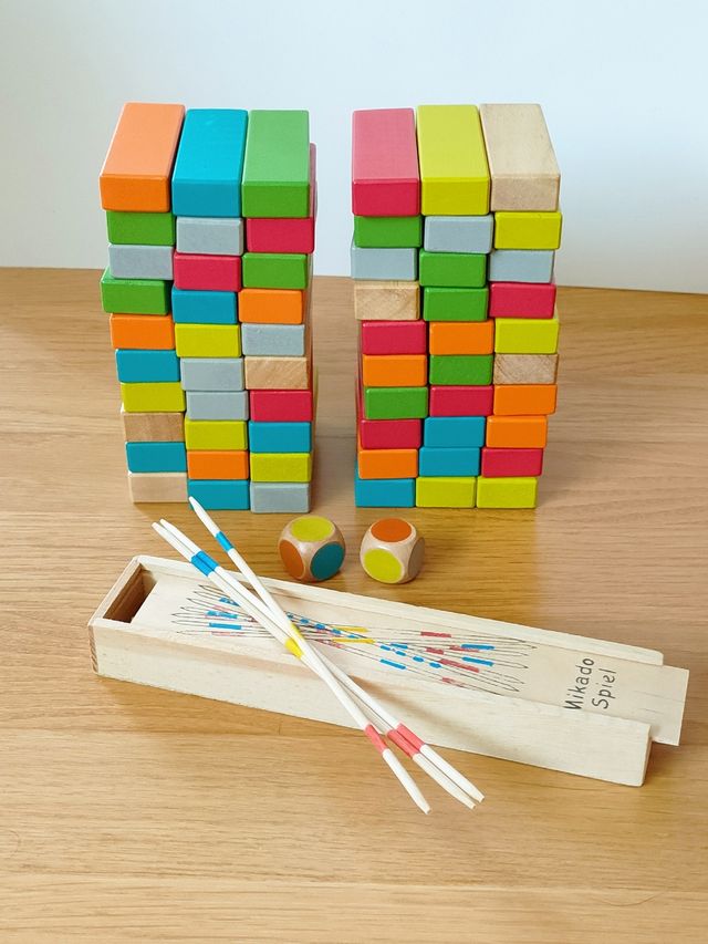 Lote juegos:Jenga torre colores+Mikado palitos