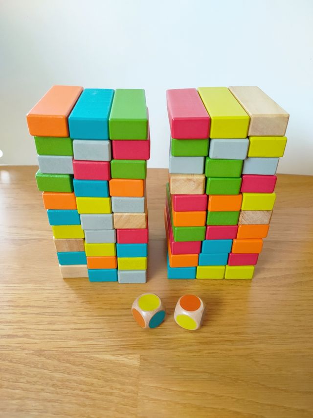 Lote juegos:Jenga torre colores+Mikado palitos