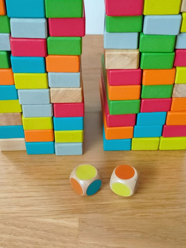 Lote juegos:Jenga torre colores+Mikado palitos