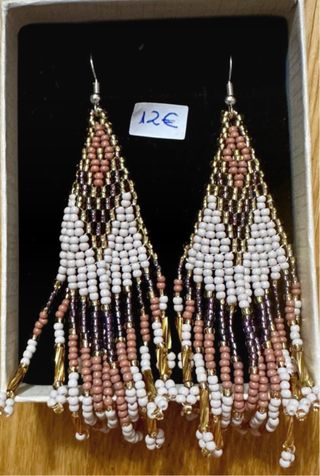 Pendientes cuentas marrón-blanco