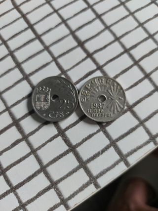 2 Monedas España 25 Céntimos 1937