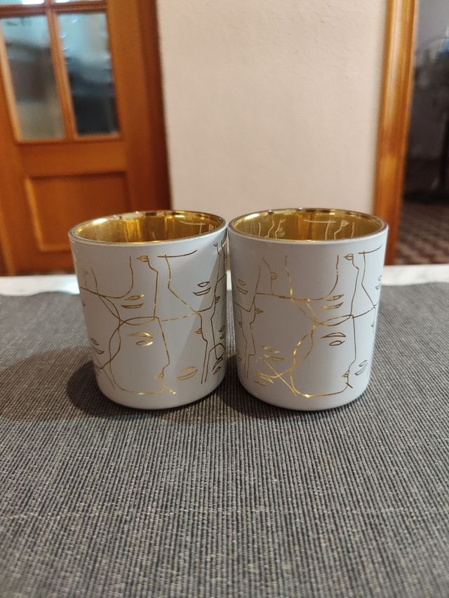 2 Portavelas dorados minimalistas