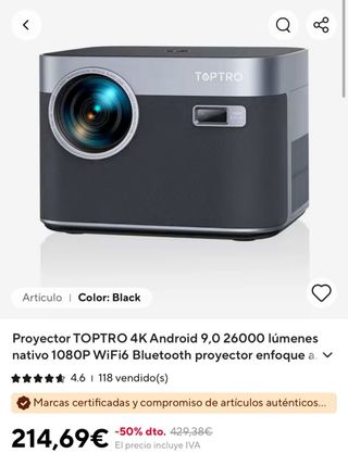 Proyector TOPTRO 4K Android WiFi 6