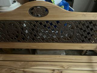 Banco jardín antiguo madera metal restaurado