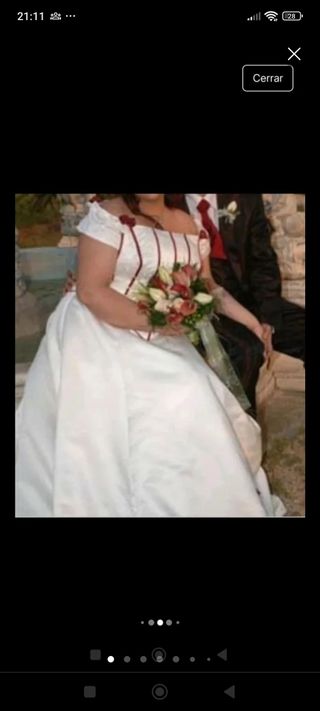 Vestido novia talla grande blanco-rojo