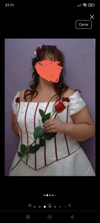 Vestido novia talla grande blanco-rojo