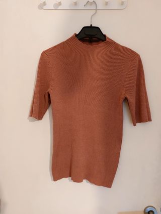Top canalé cuello perkins manga corta