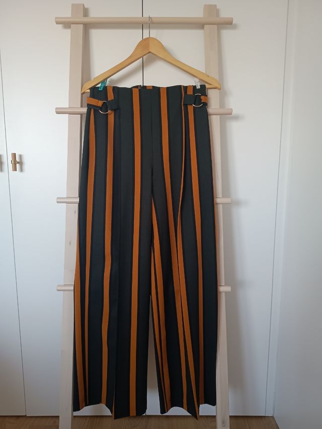 Pantalón rayas verde oscuro-naranja