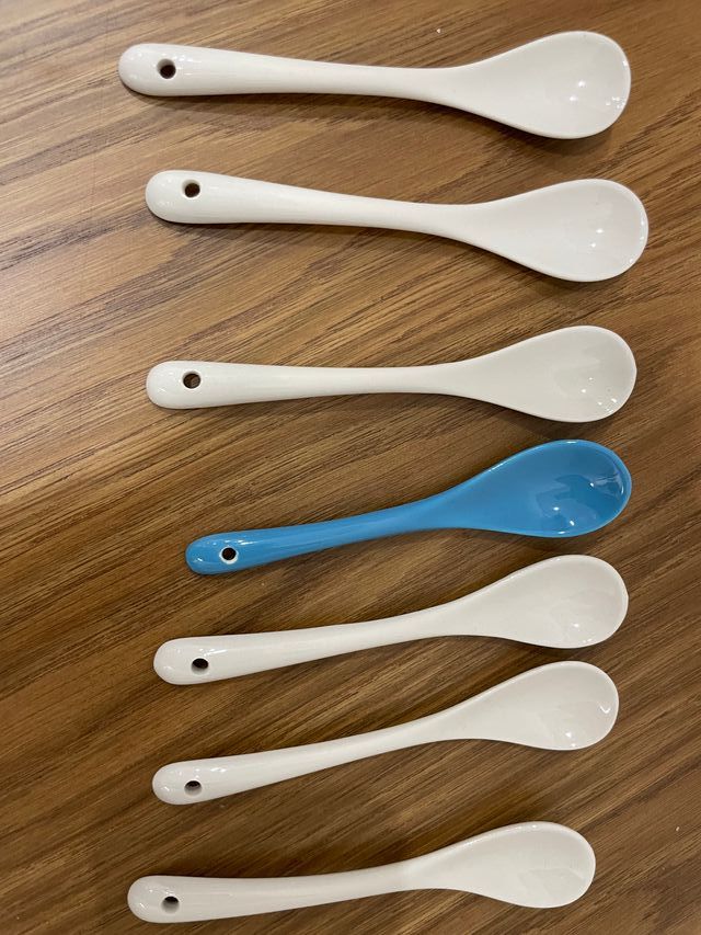 7 Cucchiaini Porcellana - Azzurro & Bianco