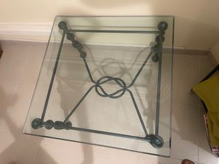 Mesa centro cristal metal forja gris verdoso