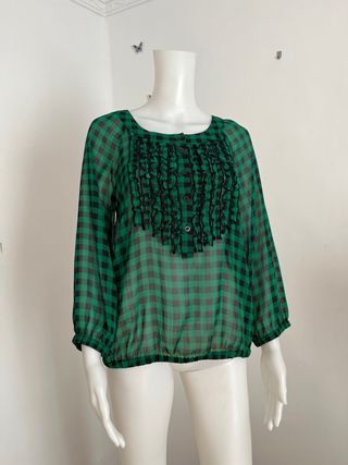 Blusa cuadros vichy verde-negro