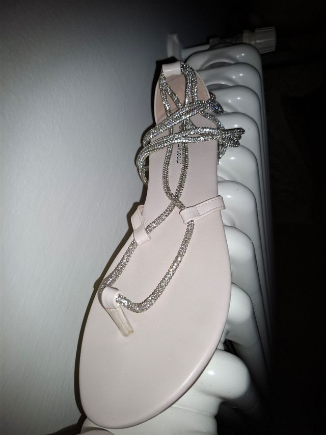 Sandalo strass allacciata argento