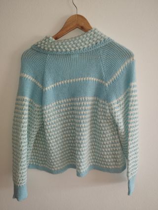 Cárdigan vintage azul y blanco vintage