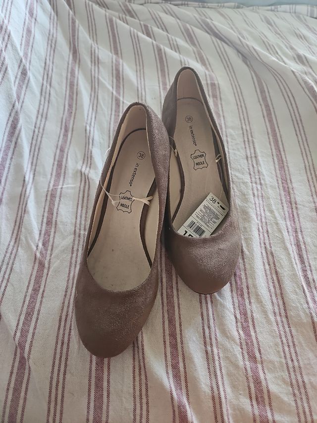 Zapatos cuña ante marrón -talla 38