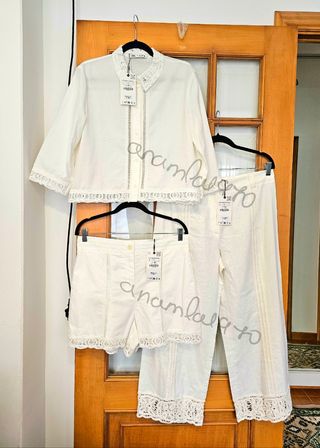 Traje camisa, bermuda y pantalón crochet zara