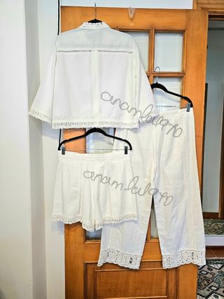 Traje camisa, bermuda y pantalón crochet zara