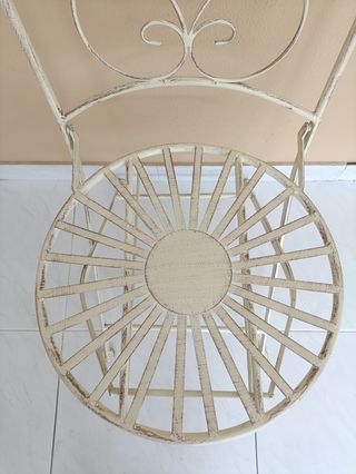 Silla jardín plegable de metal, beige-blanca