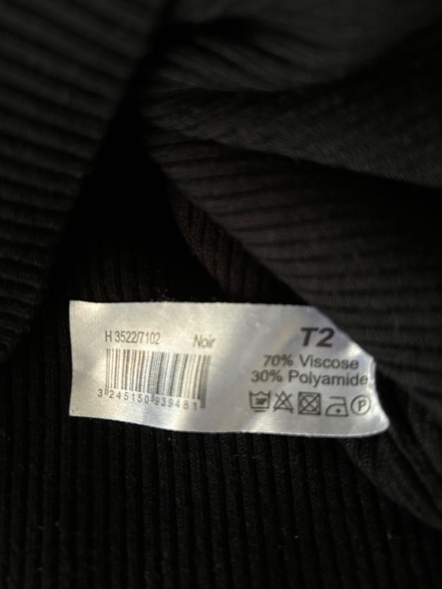 Jersey T.S/M negro canalé cuello vuelto Monoprix