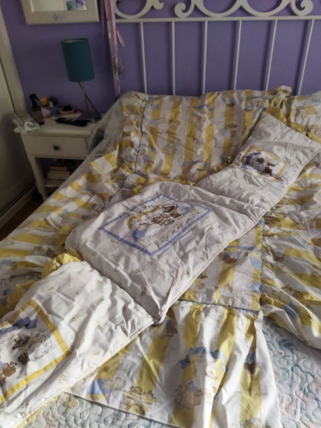 Edredón cuna conejitos  - amarillo y azul