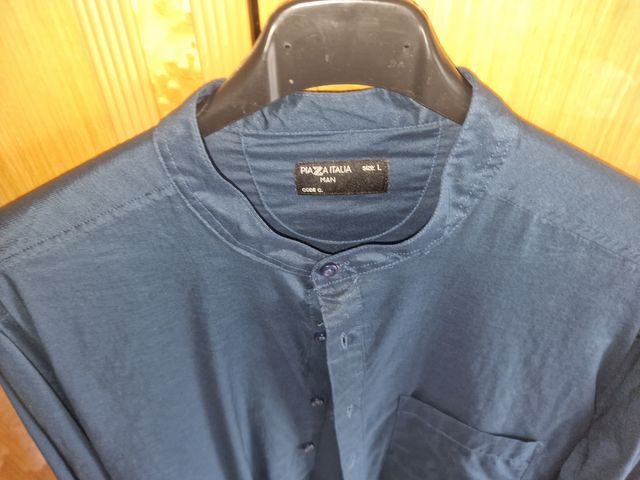 Camicia blu collo coreano