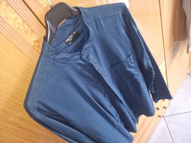 Camicia blu collo coreano