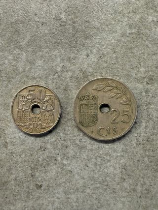 Monedas antiguas España 50 y 25 céntimos