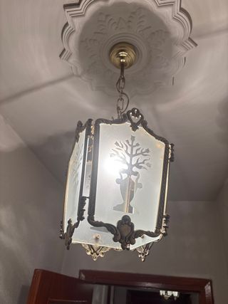 Lámpara vintage metal y cristal HAY DOS UNIDADES