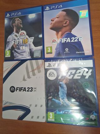 3 juegos FIFA 18, 22,(caja Fifa 23) y Fifa 24PS5