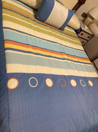 Colcha 135cm rayas multicolor con funda de cojin