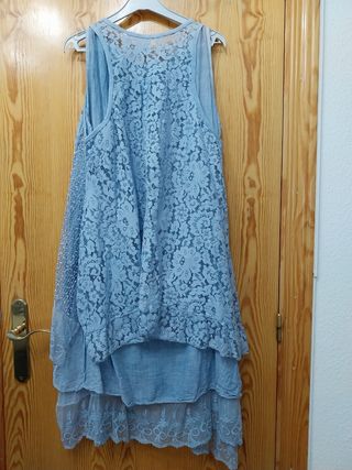 Vestido azul ibicenco doble capa