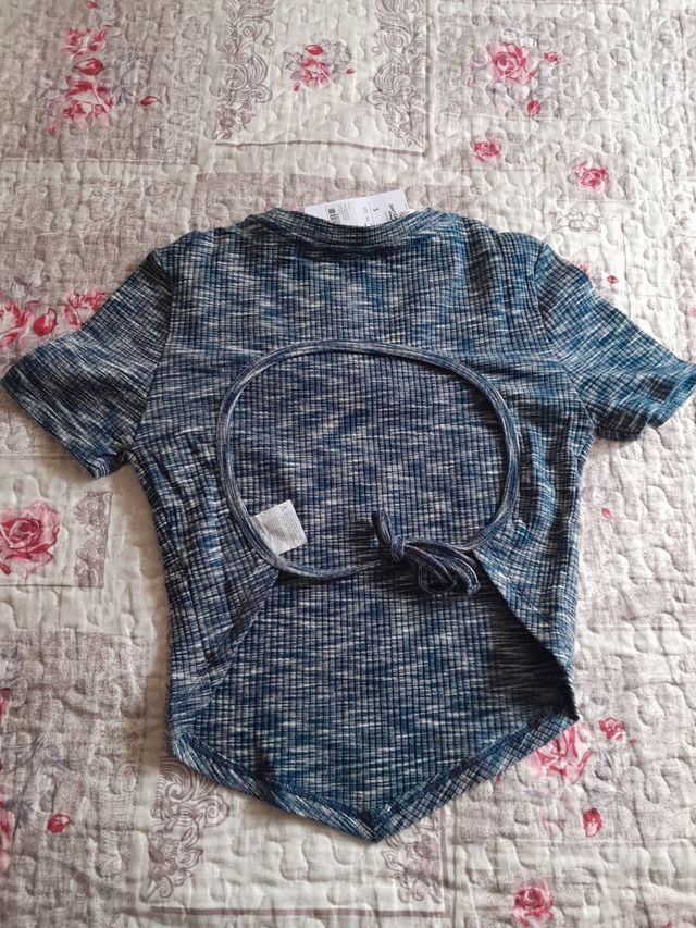 Top corto blu grigio Tg S