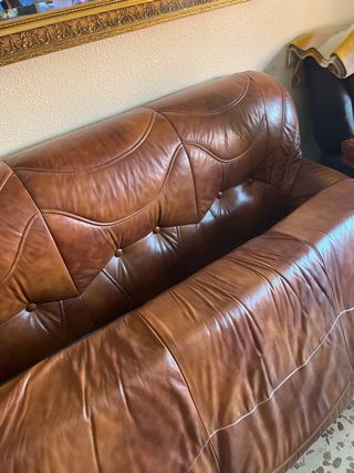 Sofá 3 plazas piel marrón
