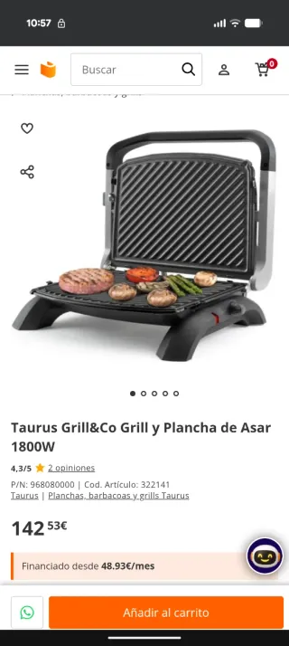 Plancha Taurus Grill&Co Plus - Grill 1800W