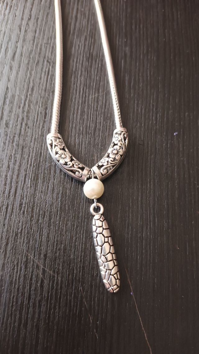 Collar metal perla - plateado blanco