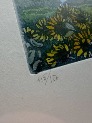 Quadro a tecnica acquaforte e acquerello: girasoli