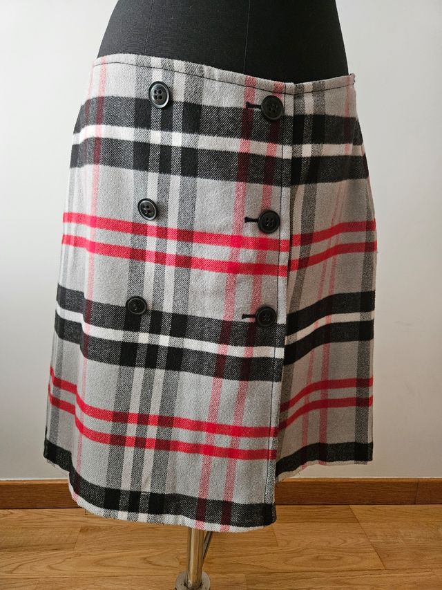 Falda cuadros vintage gris roja